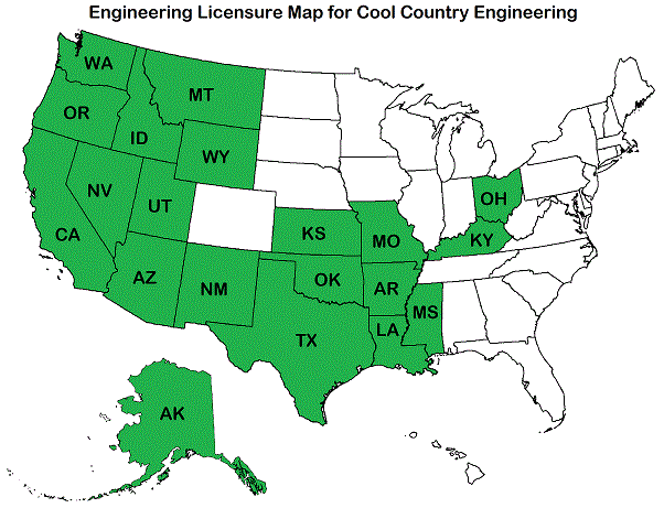 Map of states where currently licensed as an engineer